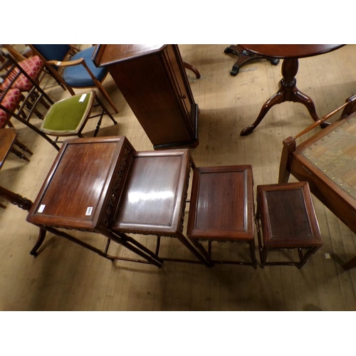 1898 - QUARTETTO OF CHINESE HARDWOOD TABLES, LARGEST 42CM W, 79CM H