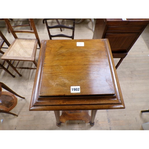 1902 - LATE 19C/EARLY 20C WALNUT POT STAND WITH UNDER TIER SHELF, 33CM W, 103CM H