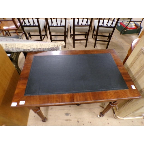 1936 - VICTORIAN FIGURED MAHOGANY WRITING TABLE FITTED ONE LONG DRAWER AND LEATHER INSERT, 98CM W, 78CM H