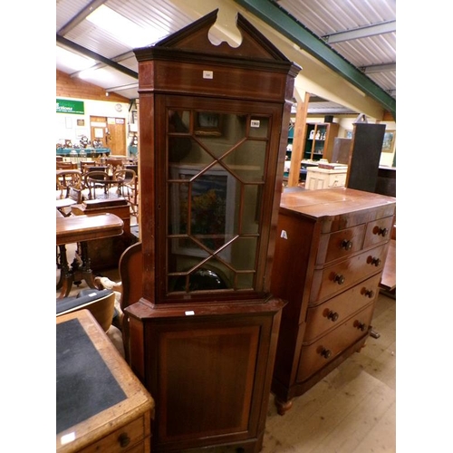 1960 - EARLY 20c MAHOGANY STANDING ASTRAGAL GLAZED CORNER CUPBOARD 70 x 200 cms