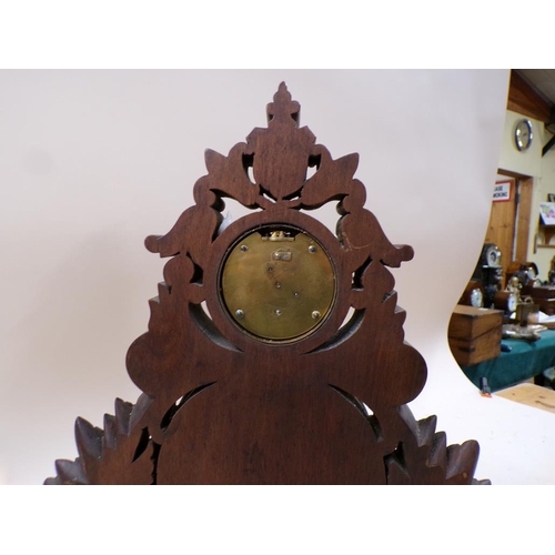 1421 - CARVED WALNUT MANTEL CLOCK/ANEROID BAROMETER