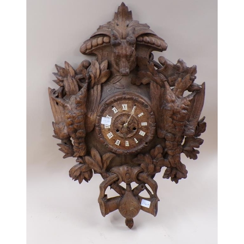 1274A - LATE 19/EARLY 20c BAVARIAN CARVED WOOD WALL CLOCK - REQUIRES MOVEMENT 78 x 50 cms