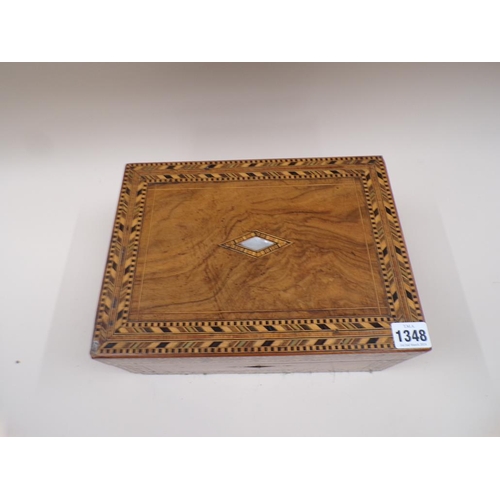 1348 - WALNUT MOTHER OF PEARL INLAID SEWING BOX