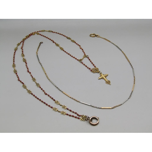 1589 - GOLD TWO COLOUR NECKLACE AND ONE OTHER NECKLACE