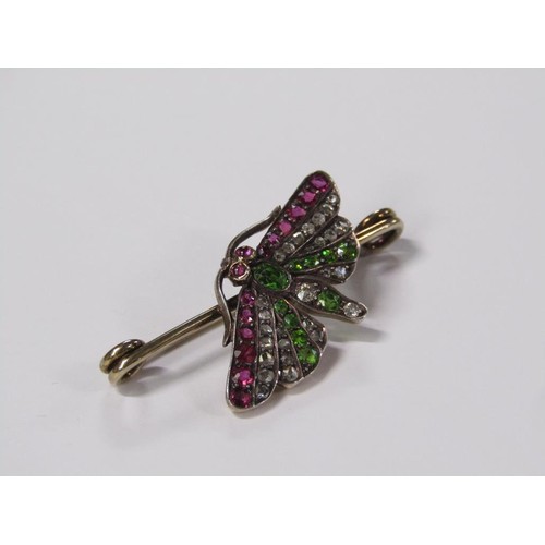 98 - An antique gold diamond gem set butterfly brooch.