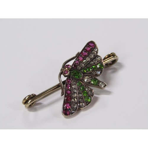 98 - An antique gold diamond gem set butterfly brooch.