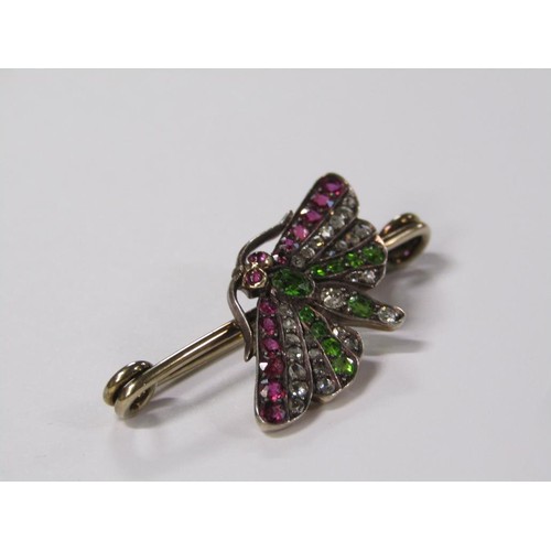 98 - An antique gold diamond gem set butterfly brooch.