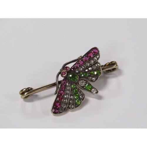 98 - An antique gold diamond gem set butterfly brooch.