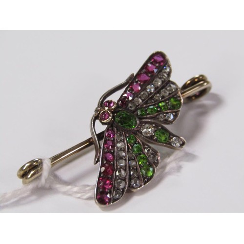 98 - An antique gold diamond gem set butterfly brooch.