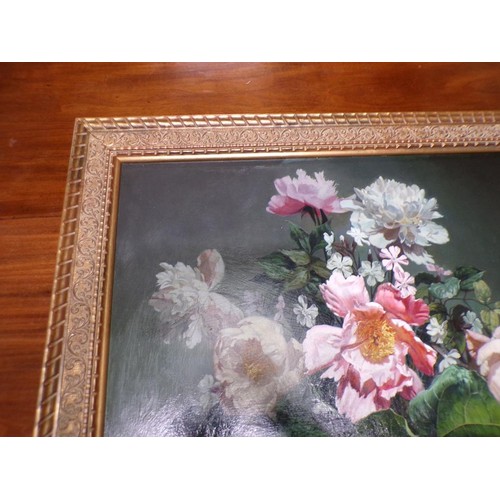 262 - Bennett Oates - A vase of mixed flowers, signed, oil on board, framed, 60cm x 60cm.