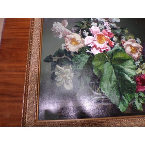 262 - Bennett Oates - A vase of mixed flowers, signed, oil on board, framed, 60cm x 60cm.