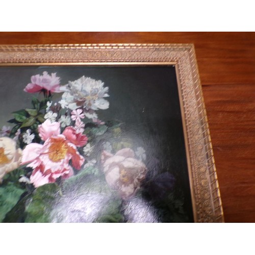 262 - Bennett Oates - A vase of mixed flowers, signed, oil on board, framed, 60cm x 60cm.