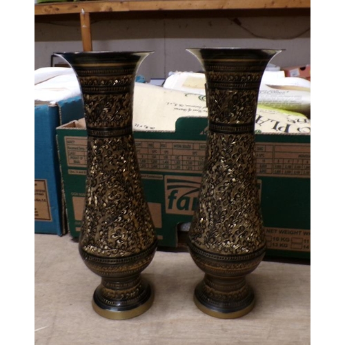 100 - PAIR OF DECORATED BRONZED METAL VASES