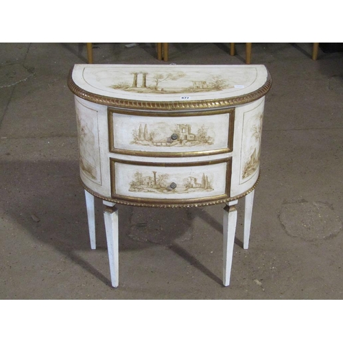 677 - DEMI LUNE PAINTED CHEST OF DRAWERS