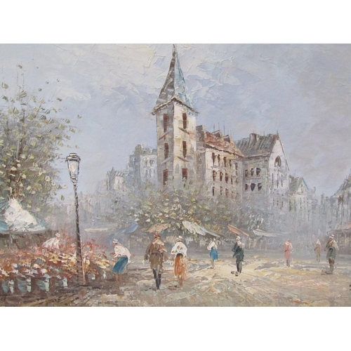 1200 - BERNETTE - EUROPEAN EARLY 20C STREET SCENE, OIL ON CANVAS, FRAMED