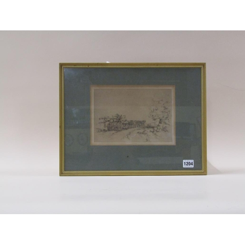 1204 - ETCHING BY G MOORLAND, THE LOG WAGON, F/G, 16CM X 23CM