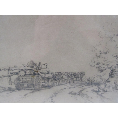 1204 - ETCHING BY G MOORLAND, THE LOG WAGON, F/G, 16CM X 23CM