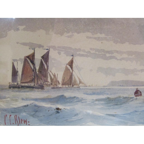 1205 - P.C BLEW - IN SHORE FISHING VESSELS, SIGNED WATERCOLOUR, F/G, 12CM X 18CM