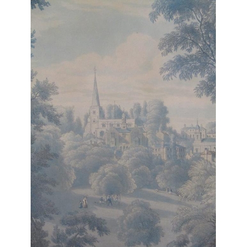 1207 - VISTA VIEW OF HARROW FROM THE SOUTH SIDE OF THE PARK, 19C COLOURED PRINT, F/G, 60CM X 55CM