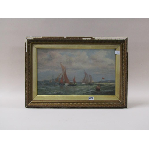 1208 - J CALLINGHAM 1917 - SAILNG VESSELS AND STEAM SHIP, SIGNED AND DATED, OIL ON BOARD, FRAMED, 30CM X 50... 