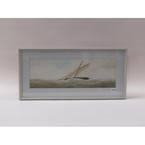 1219 - EARLY 20C UNSIGNED - RACING YACHT, WATERCOLOUR, F/G, 20CM X 58CM