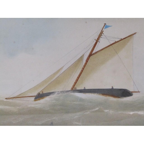 1219 - EARLY 20C UNSIGNED - RACING YACHT, WATERCOLOUR, F/G, 20CM X 58CM