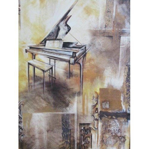 1213 - UNSIGNED - STRIKE THE KEYS, COLOURED PRINT, FRAMED, 115CM X 95CM