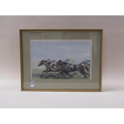 1215 - HARRY SHELDON 97 - A FLYING START, SIGNED WATERCOLOUR, F/G, 33CM X 51CM