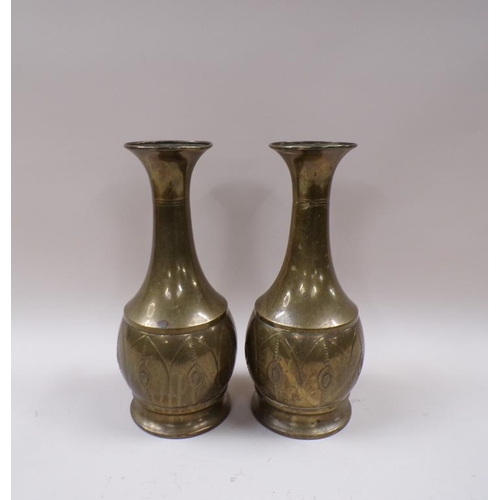 1359 - PAIR OF DAALDEROP DUTCH EMBOSSED BRASS VASES, 30CM H