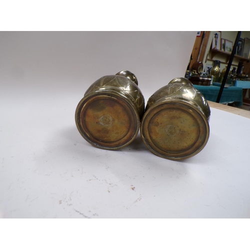 1359 - PAIR OF DAALDEROP DUTCH EMBOSSED BRASS VASES, 30CM H