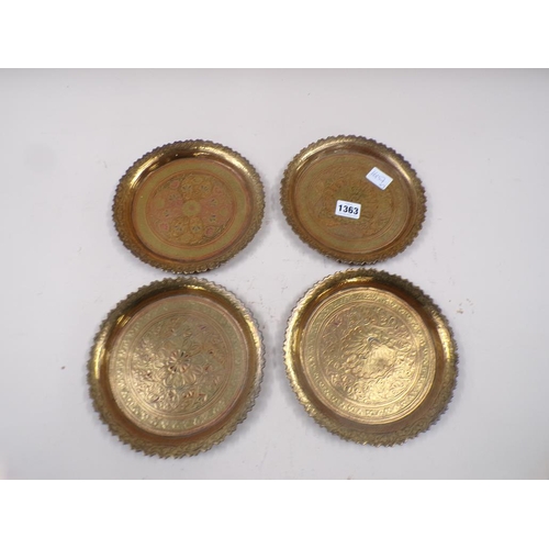 1363 - FOUR PERSIAN BRASS DISHES - 20CM DIAM