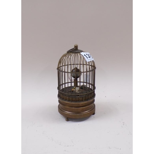 1373 - REPLICA BRASS BIRD CAGE CLOCK, 15CM H