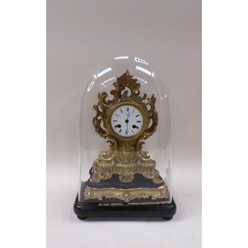 1374 - 19C FRENCH ORMOLU MANTEL CLOCK UNDER GLASS DOME, DOME 40CM H