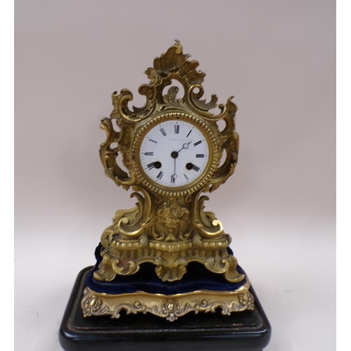 1374 - 19C FRENCH ORMOLU MANTEL CLOCK UNDER GLASS DOME, DOME 40CM H