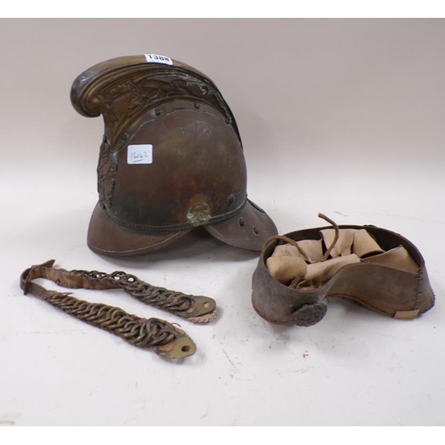 1388 - EARLY FIREMANS HELMET, 30CM H