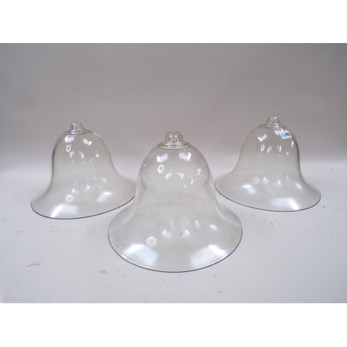 1395 - SET OF THREE BELL GLASS CLOCHES - 29CM DIAM AT BASE