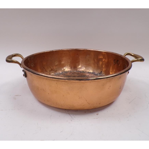 1440 - ANTIQUE TWO HANDLED COPPER PAN, 49CMW