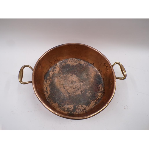 1440 - ANTIQUE TWO HANDLED COPPER PAN, 49CMW