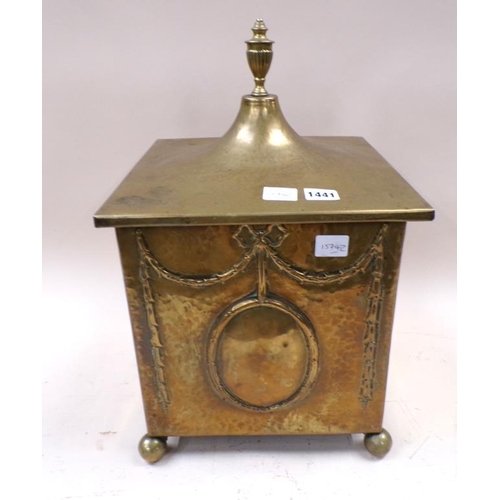 1441 - BRASS FUEL BOX, 50CM H