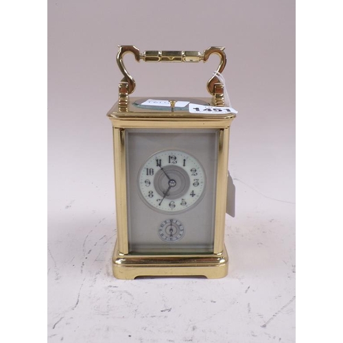 1451 - BRASS CASED REPEATING CARRIAGE CLOCK, 13CM H