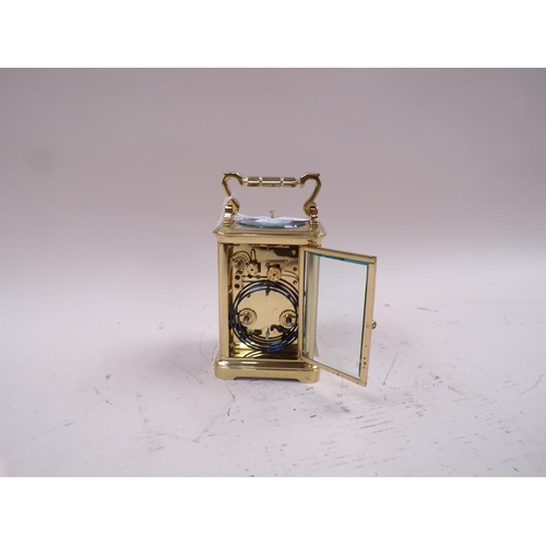 1451 - BRASS CASED REPEATING CARRIAGE CLOCK, 13CM H