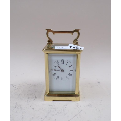 1457 - BRASS CASED CARRIAGE CLOCK, 12CM H