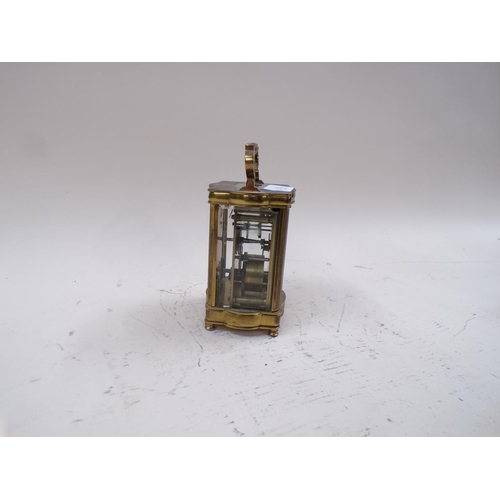 1461 - 19C BRASS CASED CARRIAGE CLOCK WITH LEATHER CASE, 14CM H