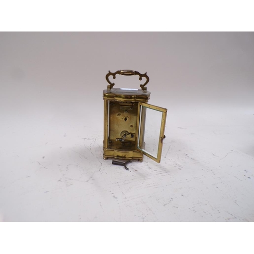 1461 - 19C BRASS CASED CARRIAGE CLOCK WITH LEATHER CASE, 14CM H