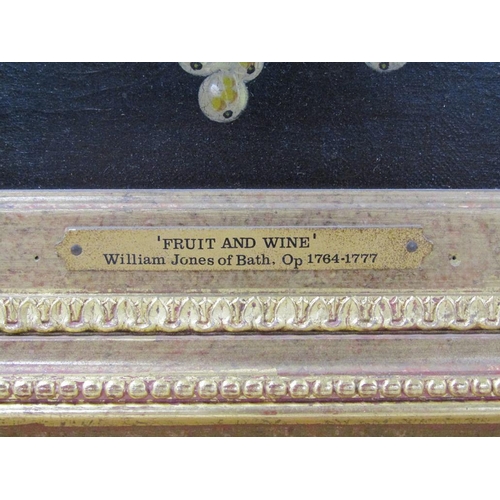 1229 - IN THE MANNER OF WILLIAM JONES OF BATH - FRUIT AND WINE, UNSIGNED, LABEL TO FRAME, F/G, 34CM X 44CM