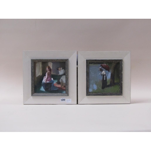 1242 - N MASON - PAIR, POSER & BY THE LAKE, SIGNED IN MONO, OIL ON CANVAS