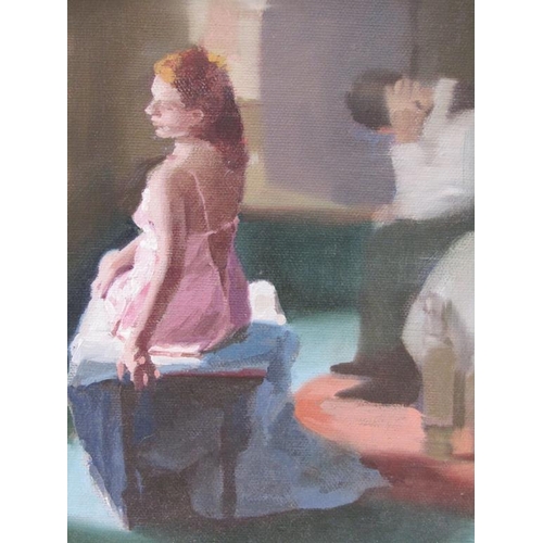 1242 - N MASON - PAIR, POSER & BY THE LAKE, SIGNED IN MONO, OIL ON CANVAS