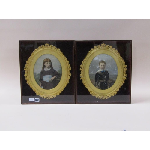 1246 - PAIR OF EDWARDIAN PERIOD COLOURED PHOTGRAPHS IN OVAL GILT CASED FRAMES, EACH 30CM X 37CM