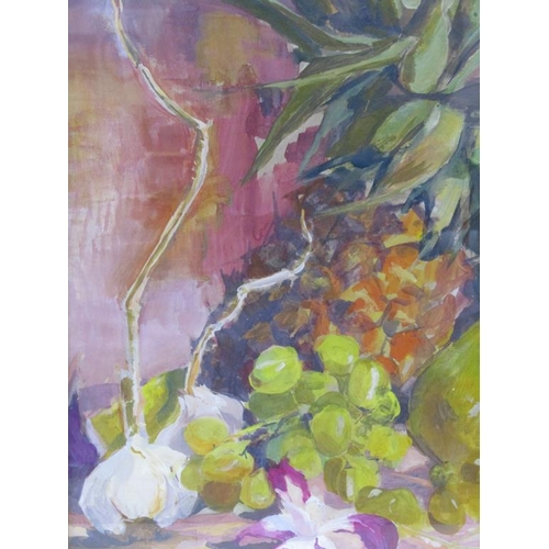 1249 - SIGNED IN MONO - STILL LIFE, FLOWERS AND FRUIT, WATERCOLOUR, F/G, 56CM X 38CM