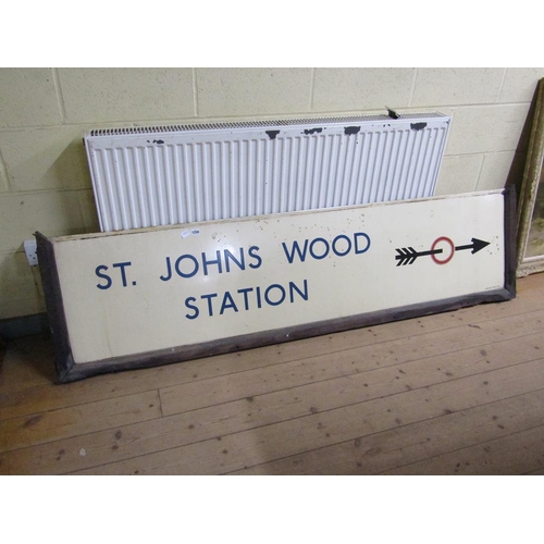 1250 - ENAMEL RAILWAY STATION SIGN FOR ST JOHN'S WOOD BY JORDAN BILSTON, FRAMED, 198CM X 48CM